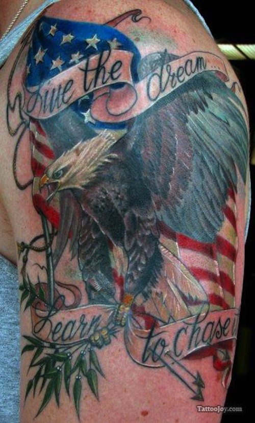 Live The Dream Patriotic Eagle Tattoo On Half Sleeve