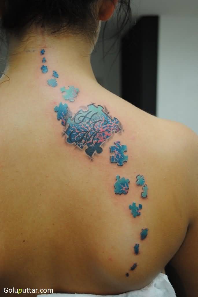 Lovely 3D Jigsaw Puzzle Tattoo On Back