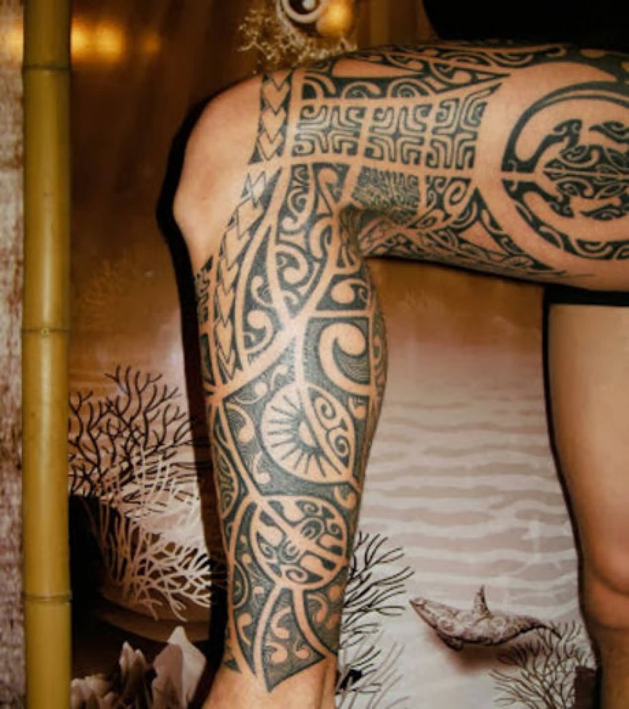 Maori Tattoo On Full Leg