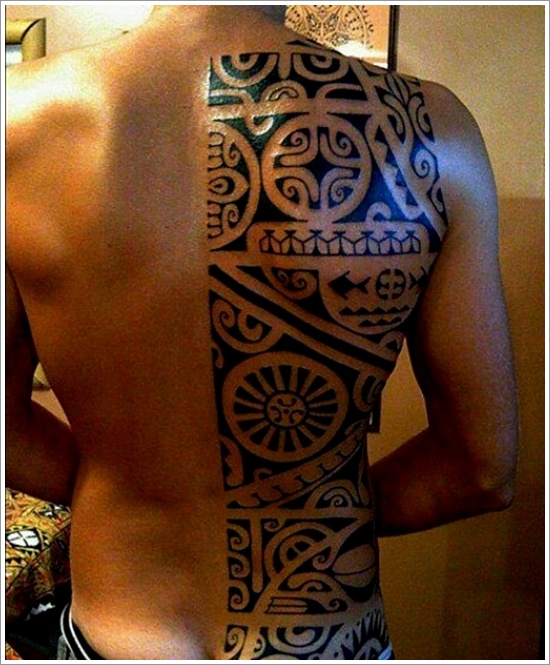 Maori Tattoo On Half Back For Men