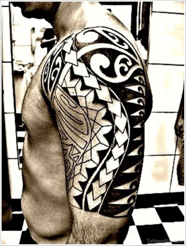 Maori Tribal Tattoo On Half Sleeve For Men