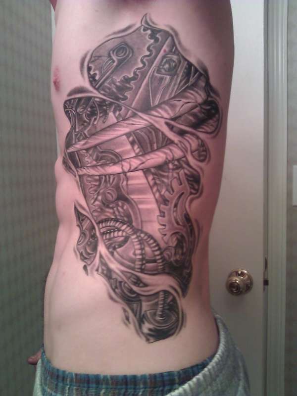 Mechanical Rib Cage Tattoo For Men