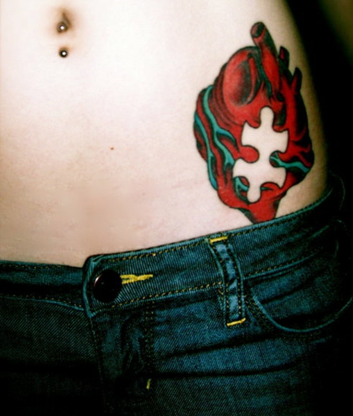 Missing Puzzle Of Anatomical Heart Tattoo On Hip