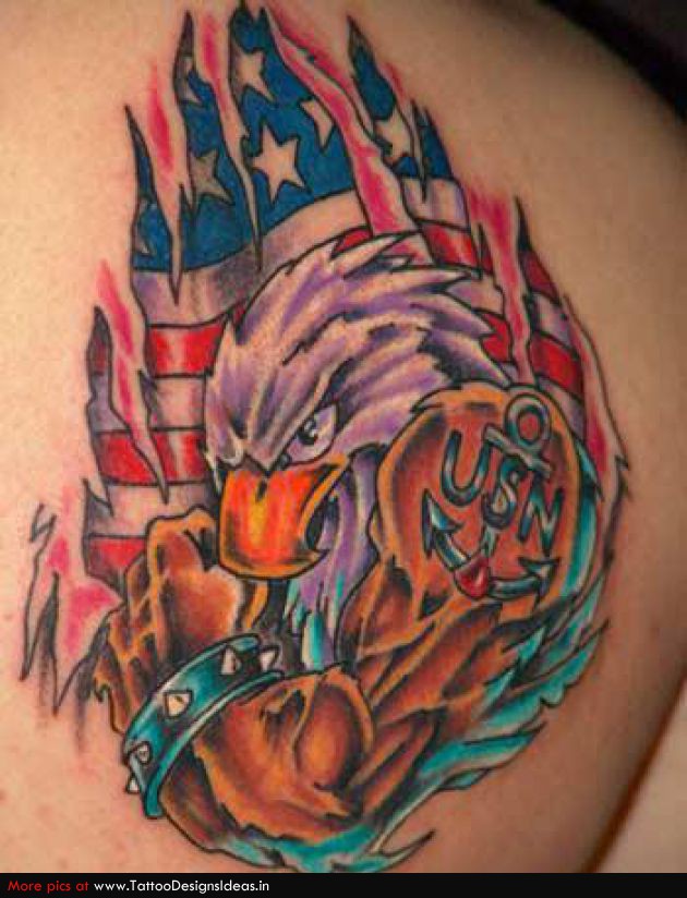 Muscular Patriotic Eagle Tattoo