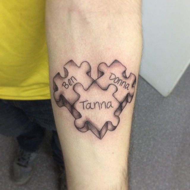 Name Puzzle Pieces Tattoo On Forearm