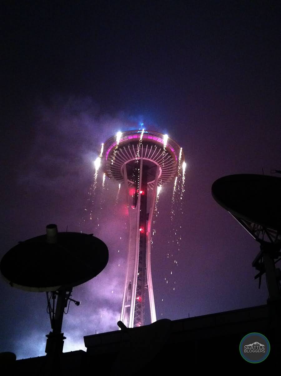 New Year Eve Fireworks At Space Needle Tower