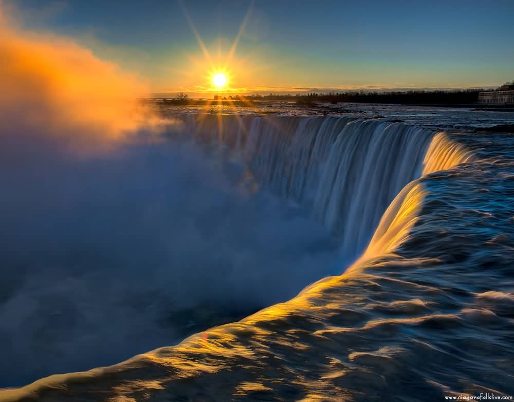 Niagara Falls During Sunrise View From Rainbow Bridge