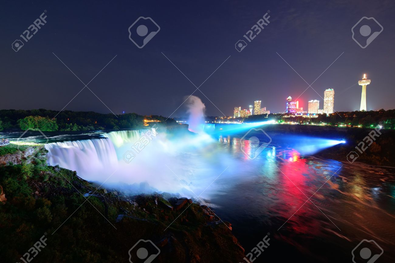 Niagara Falls Lit Up At Night By Colorful Lights