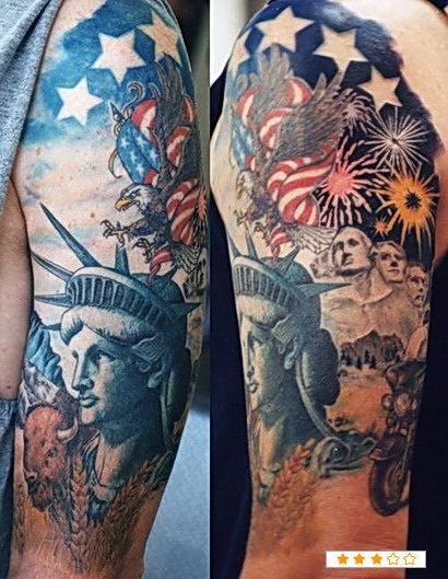Nice America Patriotic Theme Tattoo On Half Sleeve