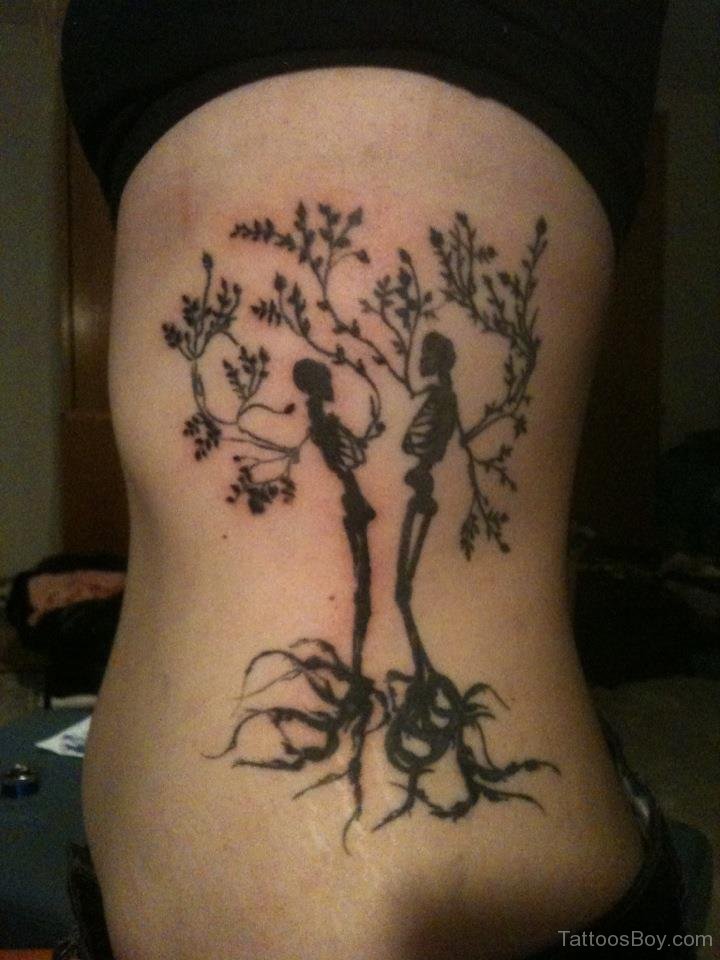 Nice Lover Tree Tattoo On Rib Cage