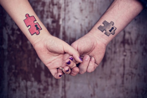 Nice Puzzle Tattoos On Wrist For Couples