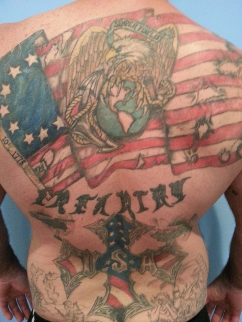 Nice US Patriotic Tattoo On Full Back For Men