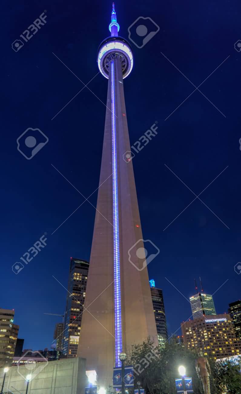 Night Picture Of The CN Tower In Toronto, Canada