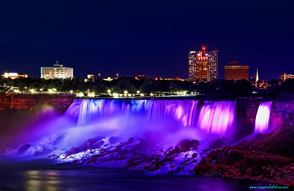 Night View Of Niagara Falls From Rainbow Bridge
