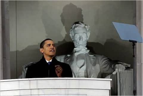 Obama Giving Speech Inside The Lincoln Memorial