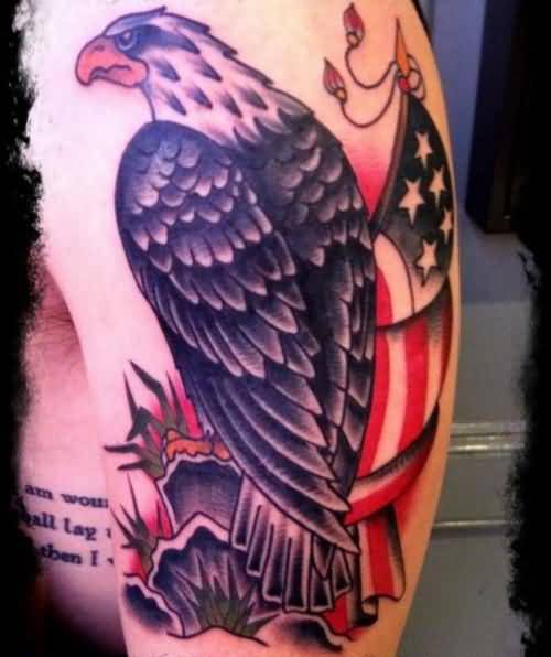 Old School American Eagle Tattoo On Half Sleeve