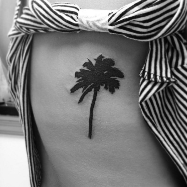 Palm Tree Silhouette Tattoo On Rib Cage