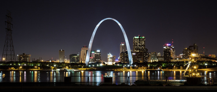 Panorama View Of The Gateway Arch And St Louis Skyline At Night