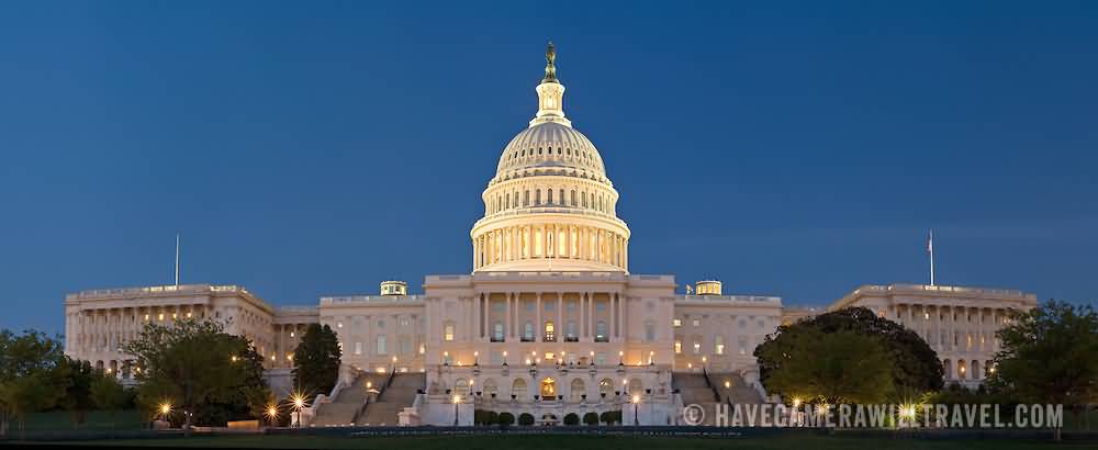 Panorama View Of United States Capitol At Dusk