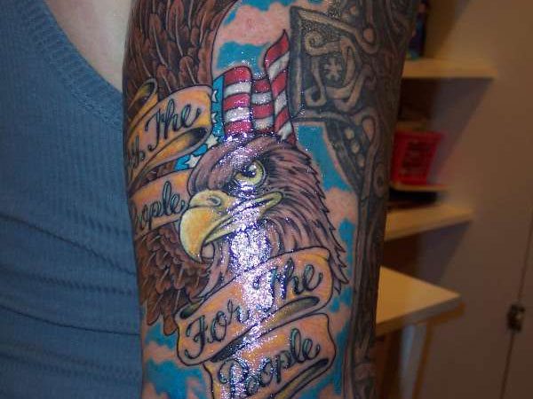 Patriotic American Eagle Tattoo On Half Sleeve