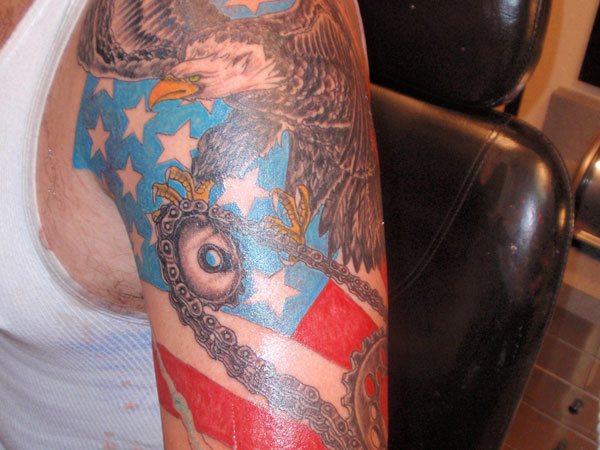 Patriotic Chain And Sprocket Tattoo