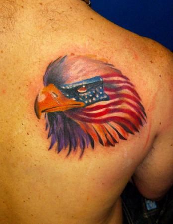 Patriotic Eagle Tattoo On Right Back Shoulder