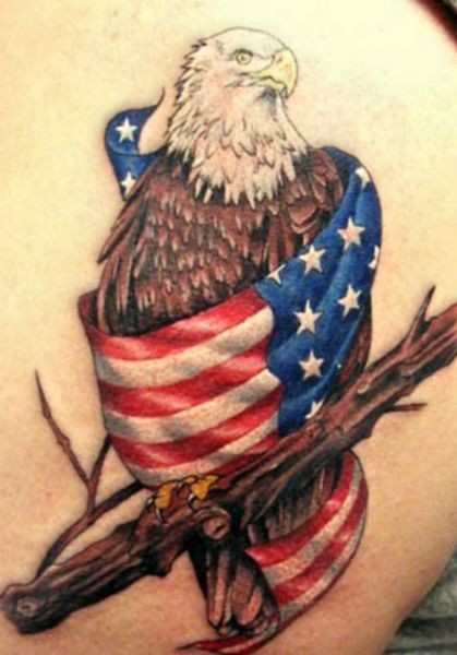 Patriotic Eagle Wrapped In US Flag Tattoo