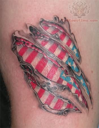 Patriotic Flag Ripped Skin Tattoo