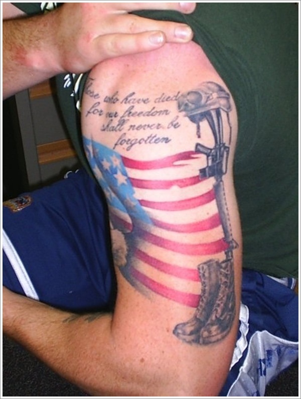 Patriotic US Military Memorial Tattoo On Half Sleeve