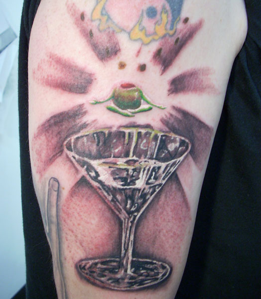 Peaceful Martini Glass Tattoo On Half Sleeve
