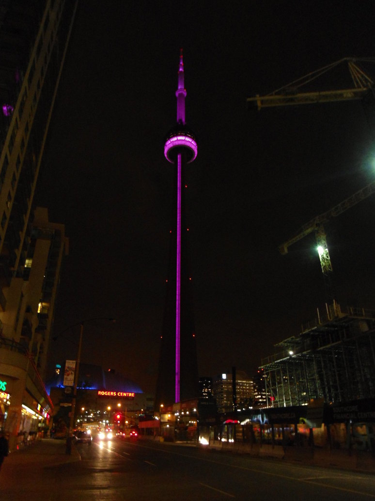 Pink Lights On CN Tower During Night Picture