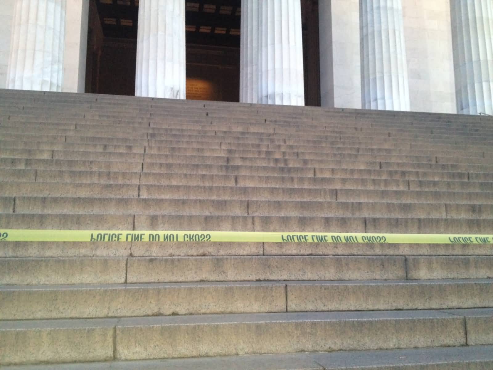 Police Tape Blocks Steps At The Base Of The Lincoln Memorial