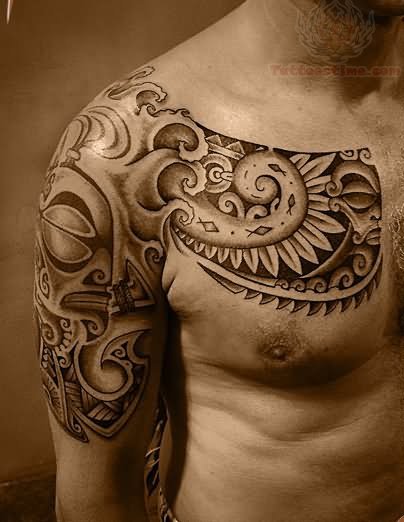 Polinesio Chest And Shoulder Armor Tattoo