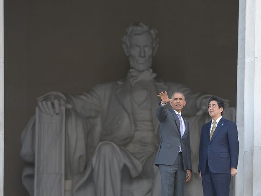 President Obama And Japanese President Abe At The Lincoln Memorial