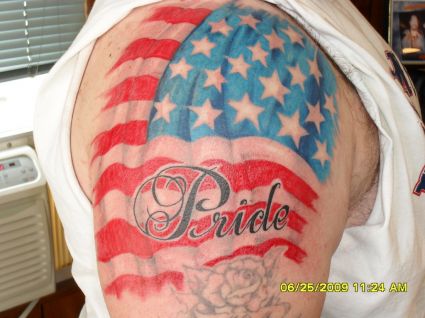 Pride US Flag Tattoo On Right Shoulder