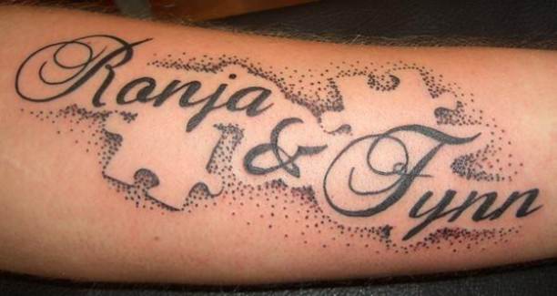 Puzzle Font Dotwork Tattoo On Forearm