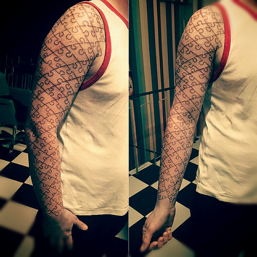 Puzzle Outline Full Sleeve Tattoo For Men