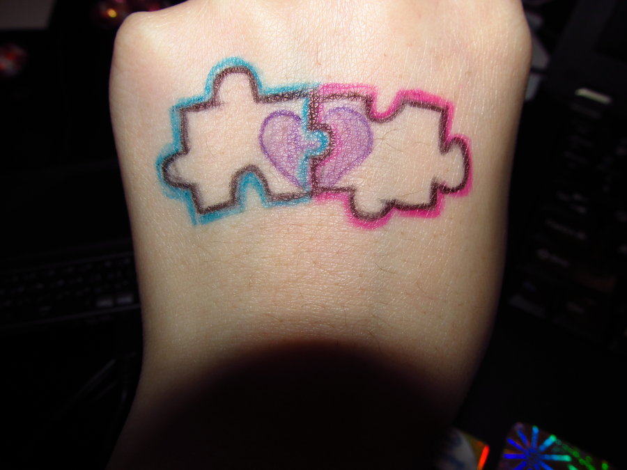 Puzzle Pieces Heart Tattoo For Couples By LemonNinjaa