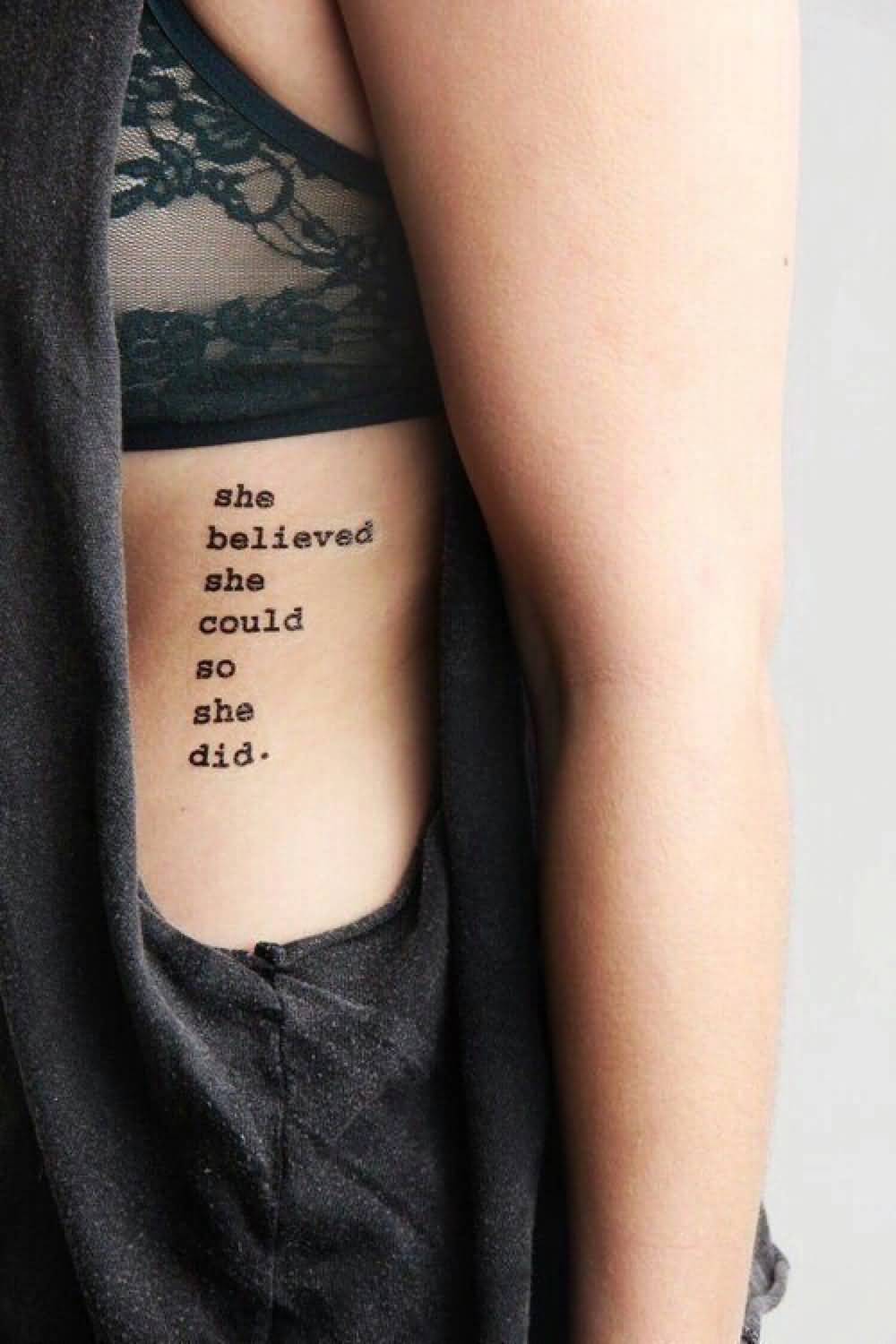 Quote Tattoo On Girl Rib Cage