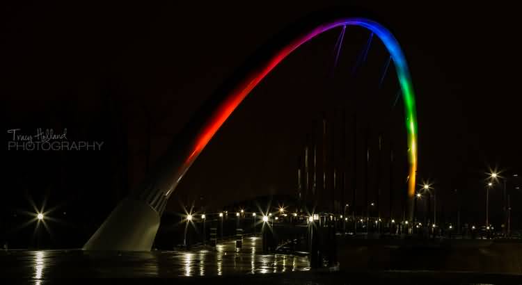 Rainbow Lights On The Gateway Arch At Night