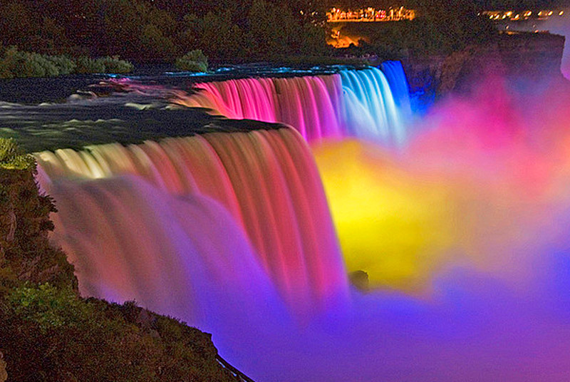 Rainbow Night Lights At The Niagara Falls