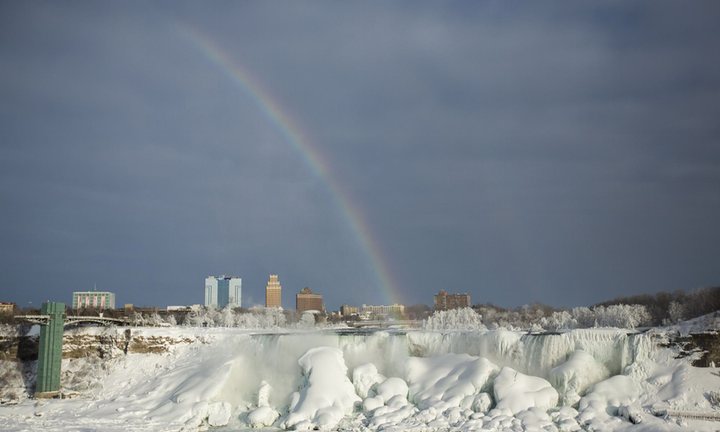 Rainbow Over The Frozen Niagara Falls
