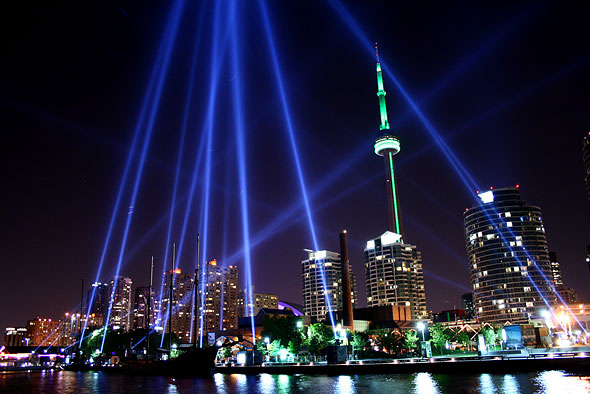 Rays Light On CN Tower At Night