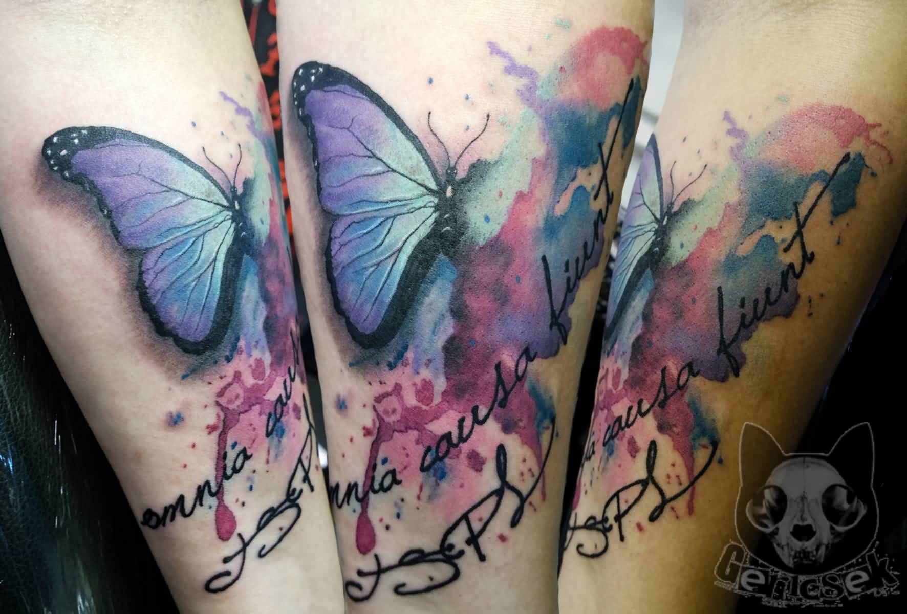 Realistic Butterfly Watercolor Tattoo On Forearm