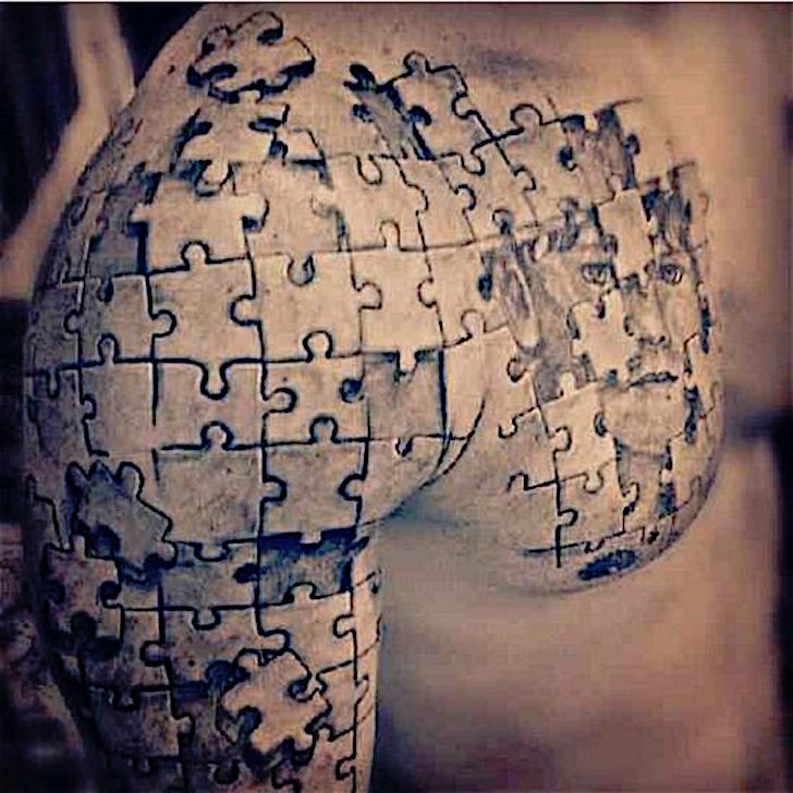 Realistic Jigsaw Puzzle Sleeve And Chest Tattoo