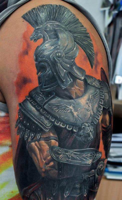Realistic Knight In Armor Tattoo