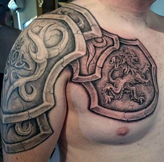 Realistic Man Armor Tattoo