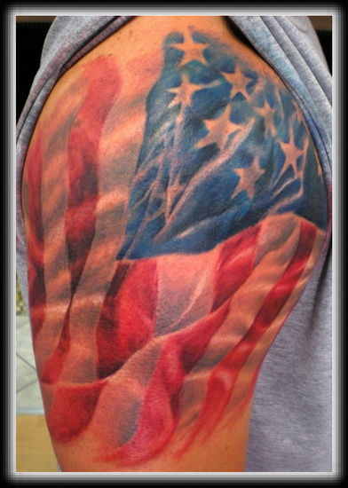 Realistic Patriotic Flag Half Sleeve Tattoo