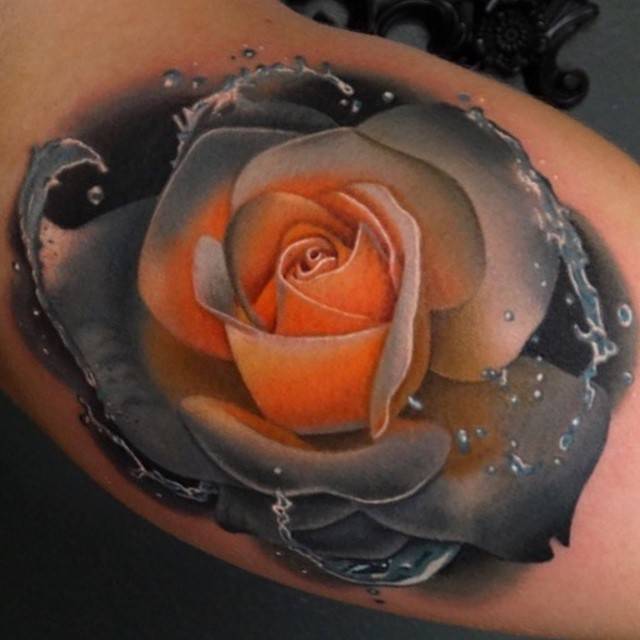 Realistic Rose Water Tattoo On Arm