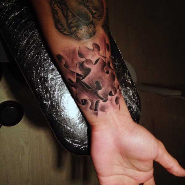 Realistic Wrist Puzzle Tattoo For Guy